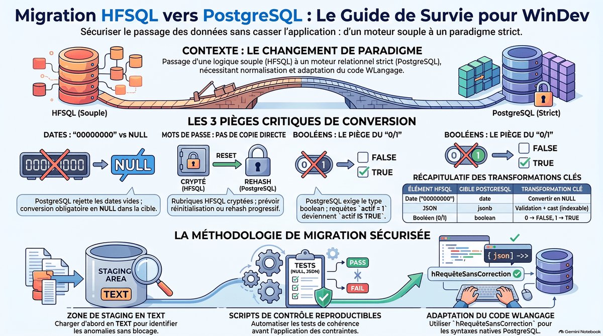 HFSQL vers PostgreSQL : pièges de migration WinDev