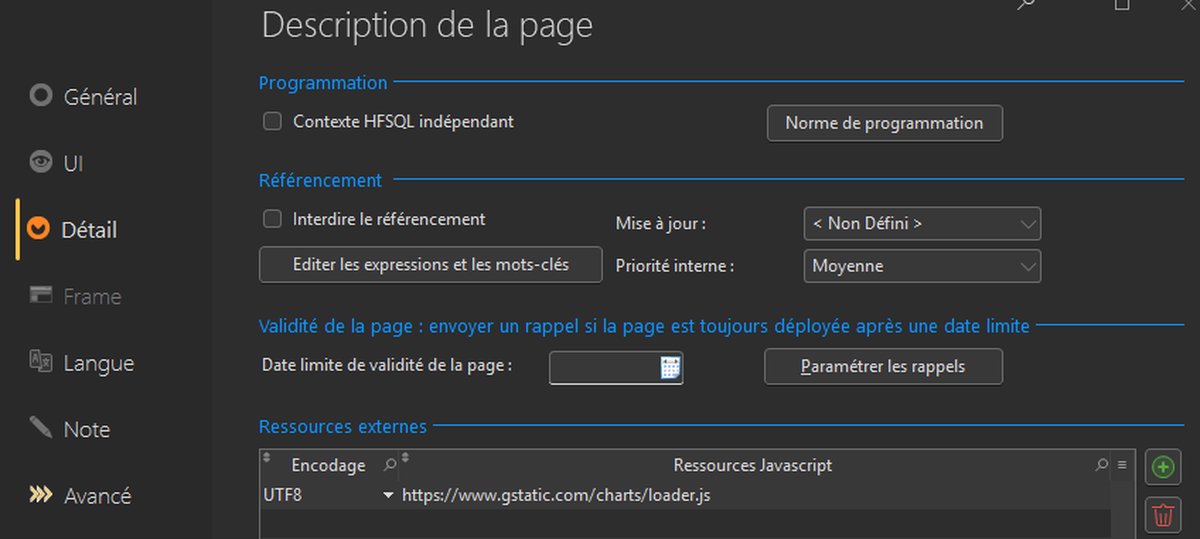 Description de la page - onglet Détail