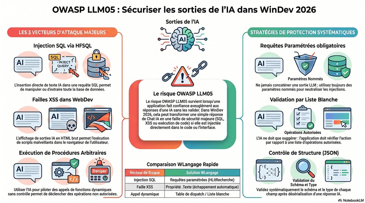 WinDev 2026 Chat IA : OWASP LLM05 et sorties non validées